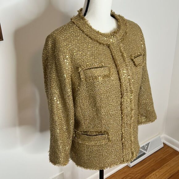 Chico’s Gold Boucle with Gold Sequins Jacket, Size 1 - Picture 3 of 10